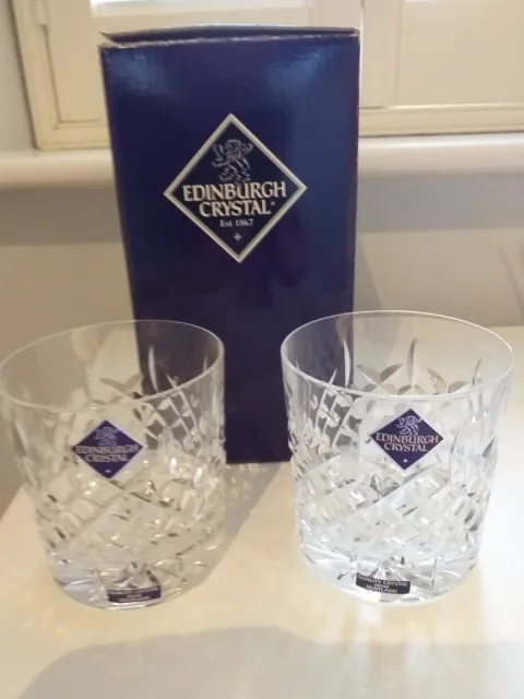 TWO EDINBURGH CRYSTAL -  WHISKY TUMBLER GLASS 8 cm Dia/8.5cm High  UNUSED NEW