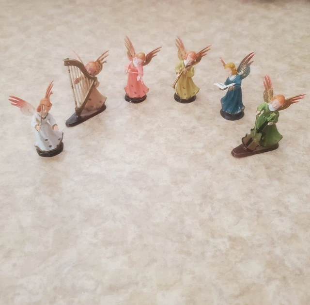 Orig. VTG Dancing Angels Musicians Set 6 1960s Christmas Decor 2" Tall Figurines