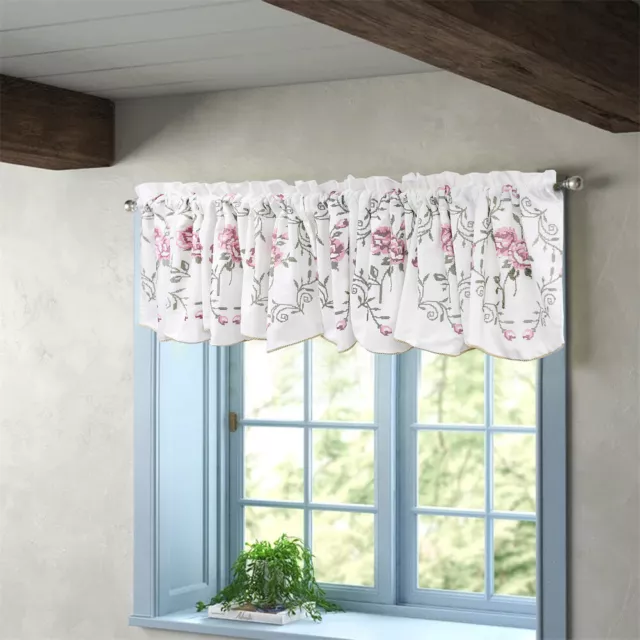 Pastoral Floral Embroidered Cafe Kitchen Window Curtain Valance 60"Wx19"L 1Panel