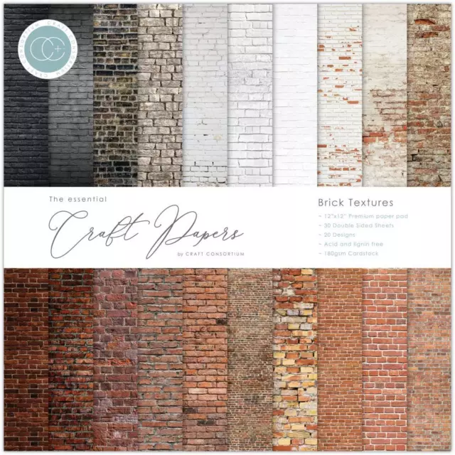 Craft Consortium Double-Sided Paper Pad 12"X12" 30 pack - Brick Textures, 20 Des