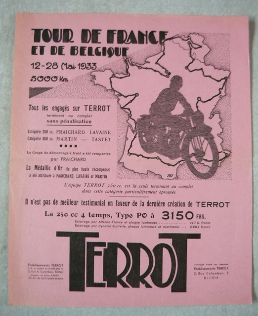 Affiche Vintage Originale Tour De France Pernod 1958 - Cyclisme - 22x15 Pouces