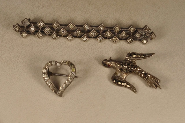 Lot 3 Broches Ancien Argent Massif Antique Brooch