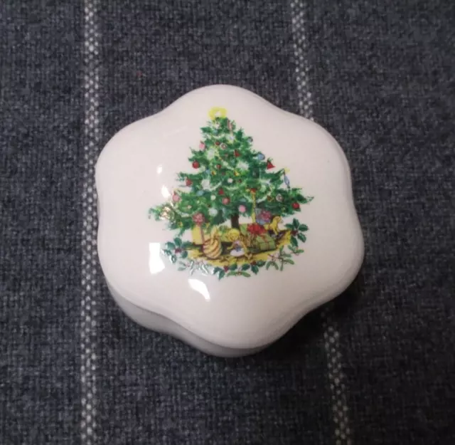 Royal Worcester Spode Christmas Tree 2 pc Trinket Box - Palissy England Vintage