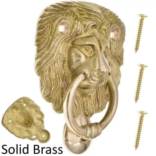 SOLID POLISHED BRASS LION HEAD DOOR KNOCKER Large 4" Classic Vintage Gold Bell