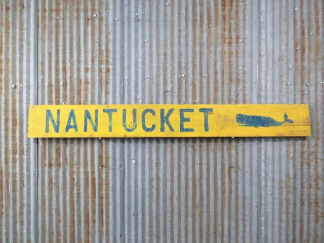 48 Inch Wood Hand Painted Nantucket Whale Sign Nautical Seafood (#S321C)