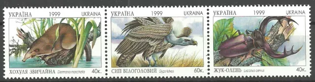 Ukraine - Einheimische Tiere Dreierstreifen postfrisch 1999 Mi. 331-333