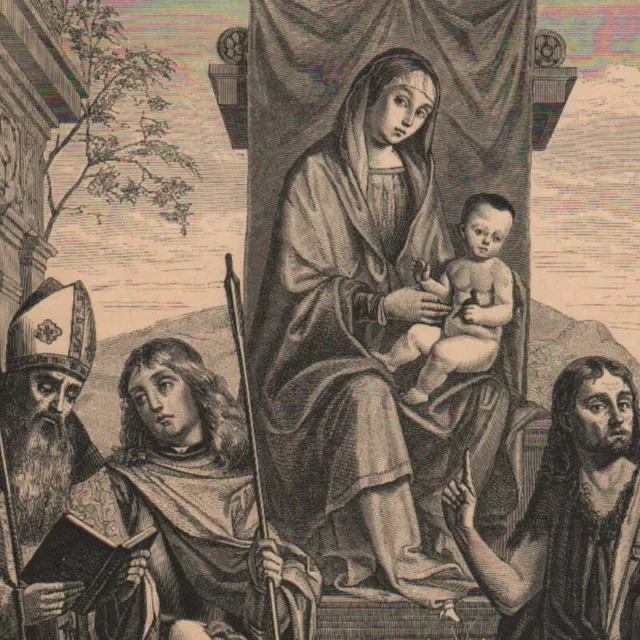 La Vierge sur le trône entourée de Saints  (Francia) - Gravure de presse 1870