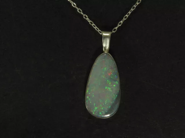 Green opal pendant necklace Sterling Silver 18” silver chain multicolour fire