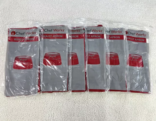 Lot 6 Chef Works Waist Server Apron (F9) Polyester/Cotton Red New 12”x23”