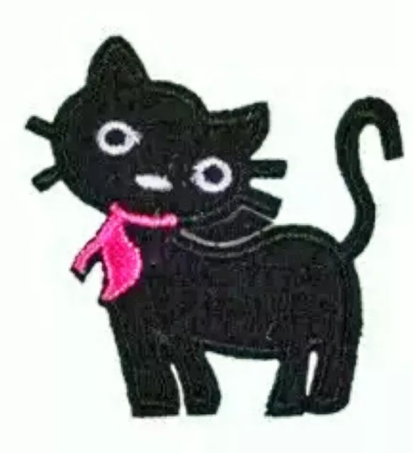 Black Cat Patch Cloth Sew / Iron On Applique Apx 2.00" X 2.00" Pink Scarf