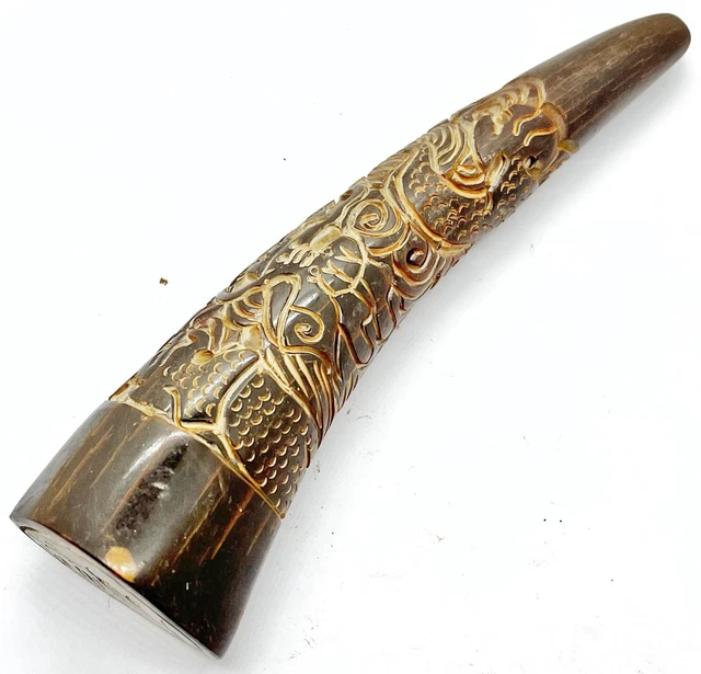 Antiguo sello o sello chino tallado a mano cuerno de ganado bovino obra de arte asiática antigua A