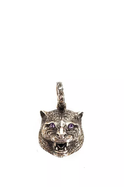 Gucci Sterling Silver Cat Tiger Head Pendant With Purple Stone