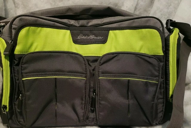 Eddie Bauer Diaper Bag Gray/Green Adjustable Strap Multi-Pocket carrier