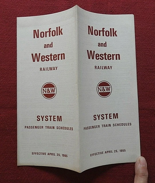 1965 Norfolk & Western Railroad Passenger Train Schedule Nice