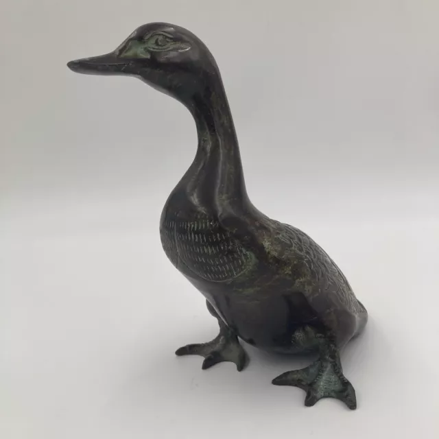 Bronze Duck Statue Green Patina Vintage Duck Sculpture Figure