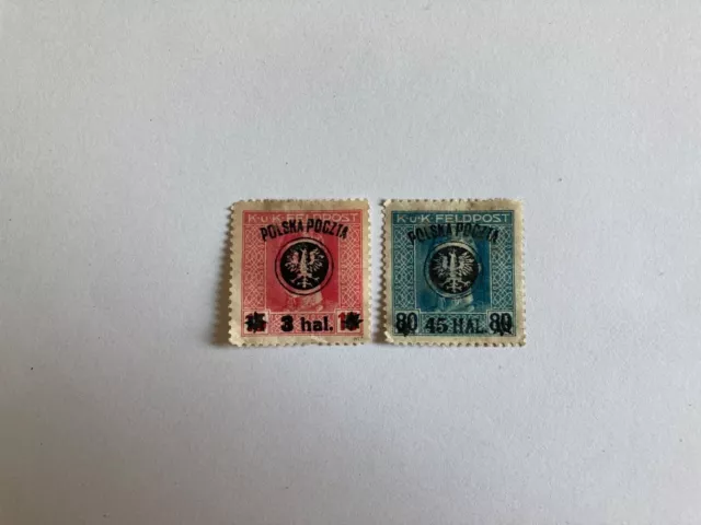 Polen 1918/1919 Briefmarke Mi.Nr. 21 & 25II mit Falz