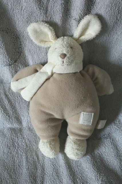 Doudou lapin souris marron beige HAPPY HORSE grelot eponge 30 cm TBE