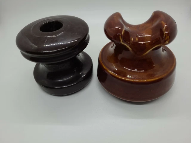 2 Vintage Porcelain/Ceramic 1 PINCO-P Chocolate Brown Insulator 1 Tan Insulator 3