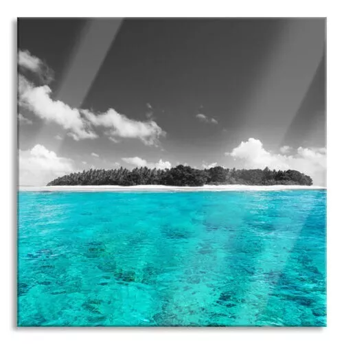 Las Maldivas Con Azul Azur Agua Imagen Cuadrados / Vidrio Real, Soporte Pared