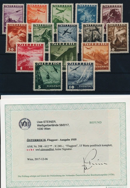 ÖSTERREICH 1935 598-612 FLUGPOST, kompl. Satz, postfr.** Kw:240,-€ VÖB!