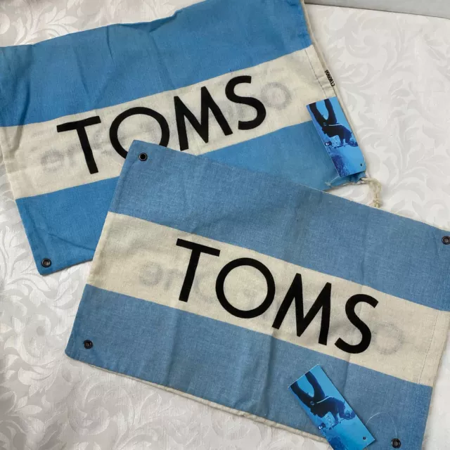 TOMS Lot of 2 Shoe Dust Bag Cloth Drawstring One for One Blue White 9 X 14.5 New