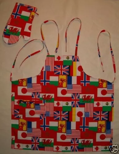 Barbeque Apron & Mitt Made with Flags Countries Fabric Hand Made Cotton