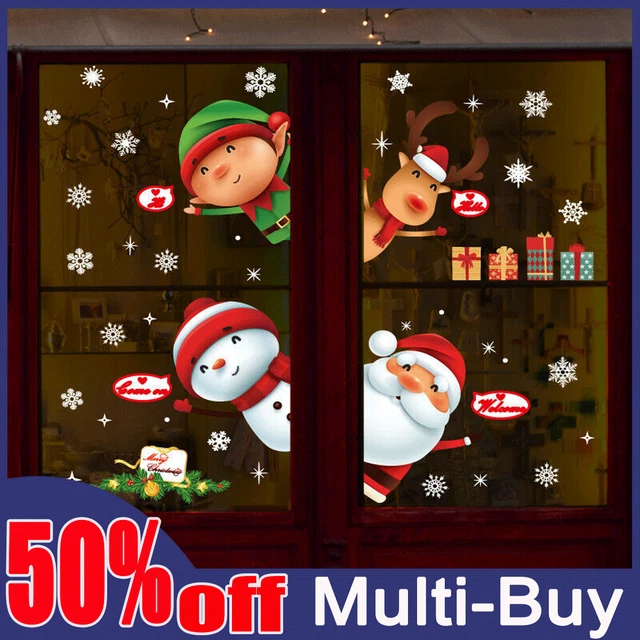 2PCS Christmas Snowflake Window Sticker Santa Claus Snowman Elk  Door Wall Decor