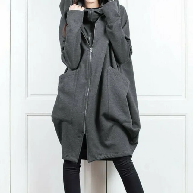 Women Hooded Hoodie Long Sleeve Tops Ladies Mid-length Warm Pocket Coat Jacket