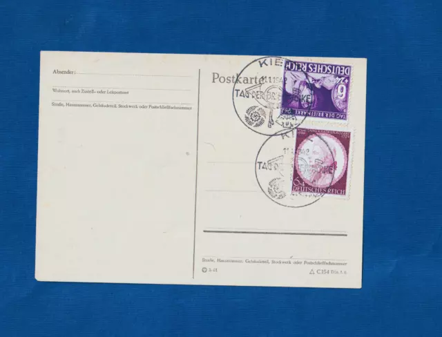 DR-Postkarte Tag der Briefmarke 1942 mit Sonderstempel Kiel -1942