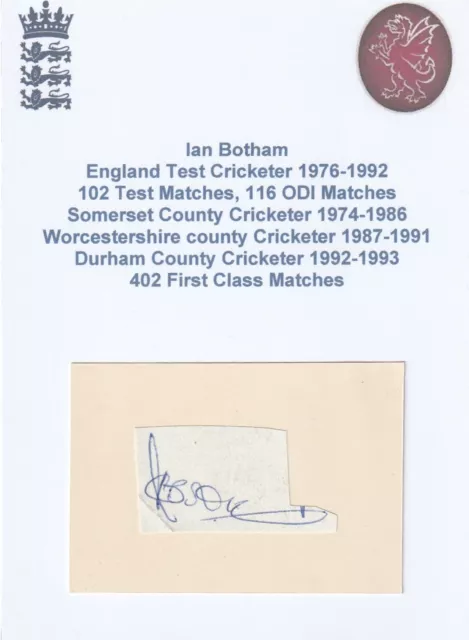 IAN BOTHAM ENGLAND TEST CRICKETER SOMERSET WORCESTERSHIRE autograph signed card