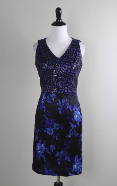 DAVID MEISTER Sequin Embellished Bust Lined Floral Lace Pencil Dress Size 8