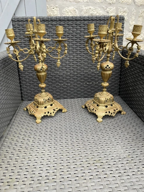 Candélabre De Table 5 Bougies Fer Patiné Noir - Chandelier Ancien Décoration Maison