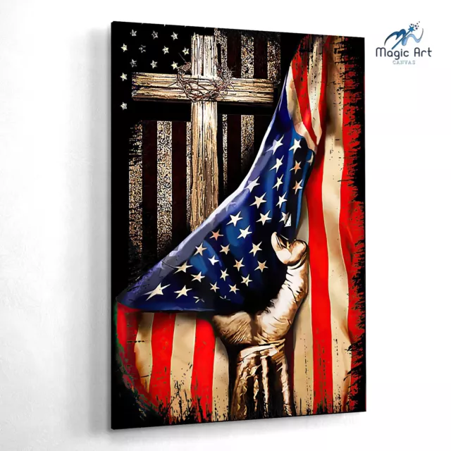 Christian Wall Art, Religion American Flag Canvas Prints, Jesus Christ Artwork