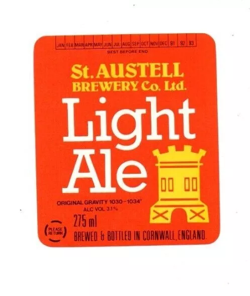 England - Vintage Beer Label - St. Austell Brewery Co. Ltd. - Light Ale