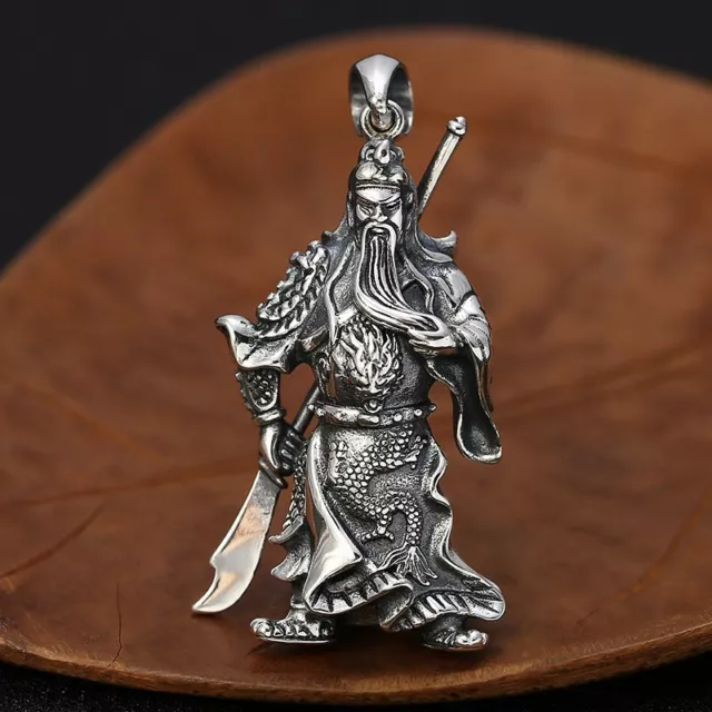 B21 Herren Anhänger Guan Yu Krieger Kämpfer mit Schwert Sterling Silber 925