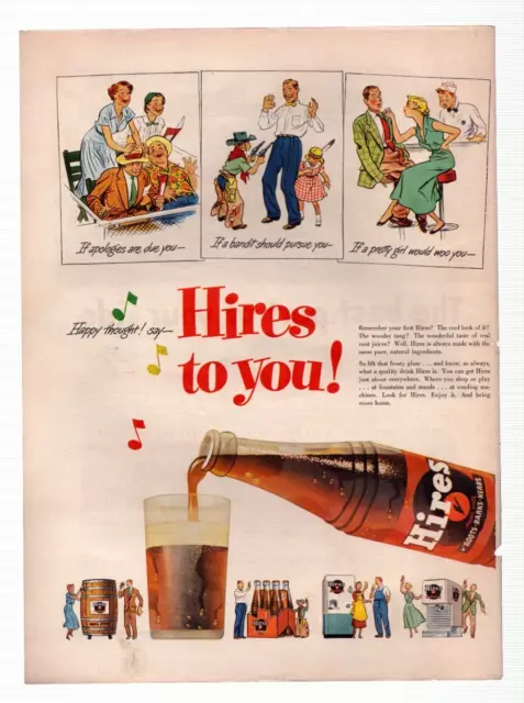 Vintage Print Ad 1951 Hires Root Beer Brown Bottle