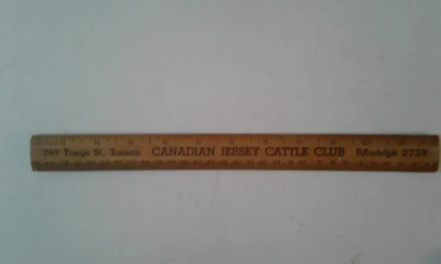 CANADIAN JERSEY CATTLE CLUB Wood 12" Ruler, Vintage 1950's, Rare & Very Unique