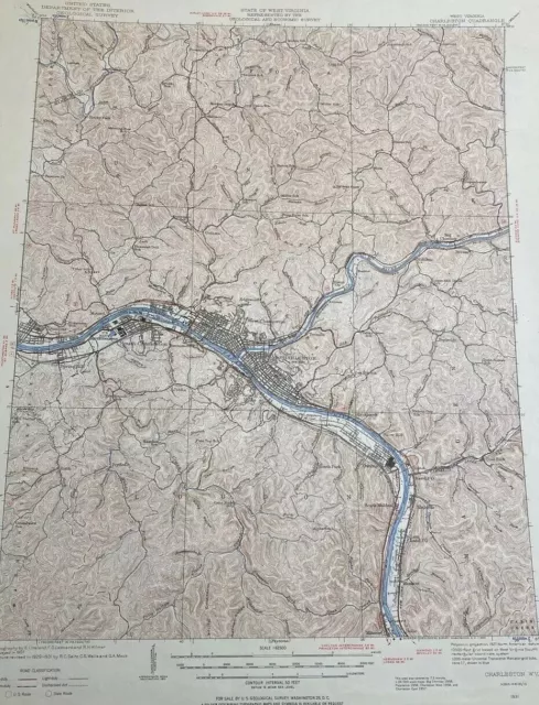 1967 Vintage Original USGS Topographical Map  Charleston West Virginia 22x27”