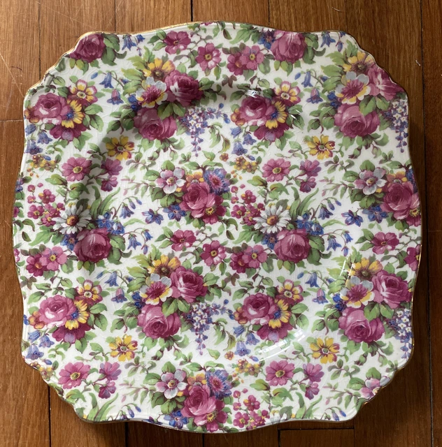 1940s Grimwades Royal Winton SUMMERTIME Chintz 8” Square Luncheon Plate