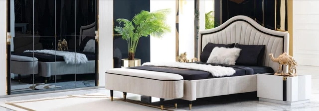 Set 3tlg. Chambre Ensemble Lit 2x Table de Chevet Style Italienne Meuble Neuf