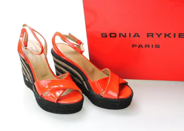 Sonia Rykiel Veau Verni Lipstick Red Chaussures Femmes Ue 37 Cuir Talon Compensé