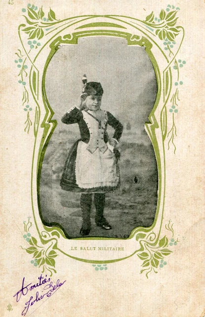 Carte Le Salut Militaire Enfant soldat Uniforme Joli frise