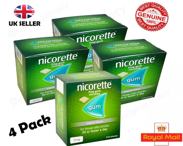 Nicorette Original 2 mg Kaugummi 210's Ablaufdatum 09/2025 4er Pack