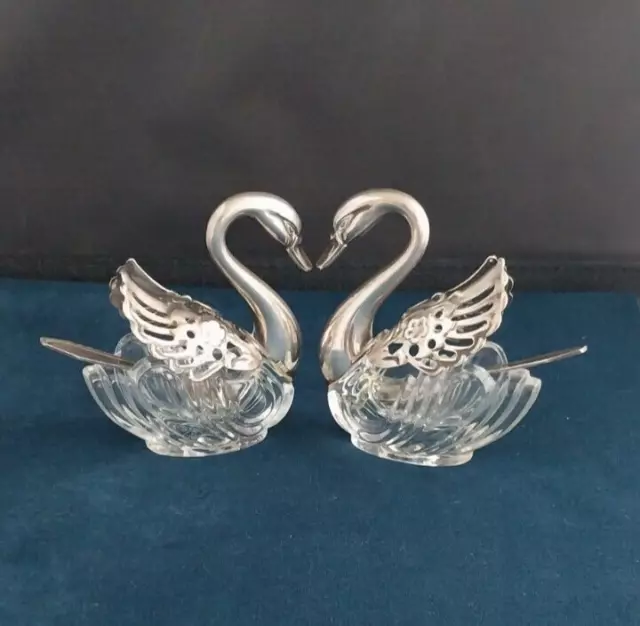 Stunning Pair of Vintage Italian Swan Silver-plated Salts with Hinged Wings