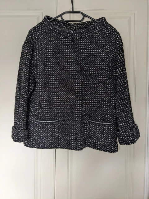 ZARA KNITWEAR WOMAN Black Smart Boucle Tweed Jacket Jumper Back Button Size M 24.99 PicClick UK
