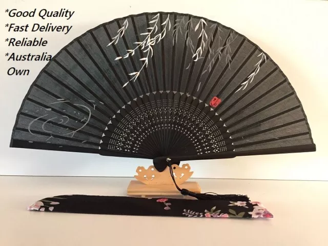 Japanese Silk Hand Fan - Hand painted best quality with Silk Fan Holder DSF009