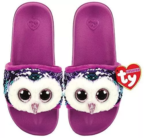 Ty MOONLIGHT Owl Sequin Pool Slides Kids Children's Size 8.125"L Medium (1-3)