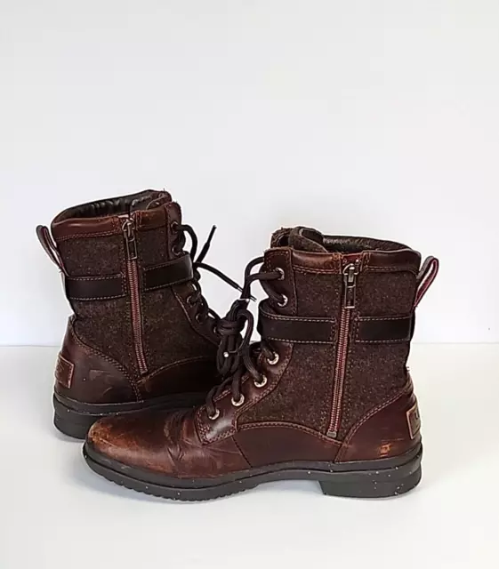 UGG KESEY Brown Waterproof Leather Boots Ankle Lined Size 7.5 Womens