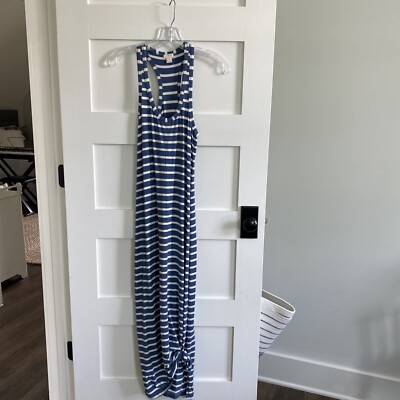 J. Crew Side Slit Striped Maxi Dress Blue White Racerback Stripes Modal XXS