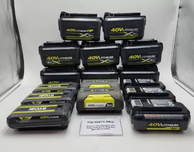 Lot of 16 Ryobi Batteries (6AHx8, 4AHx3, 3AHx3, 2.6AHx1, 2AHx1 - FOR PARTS ONLY)